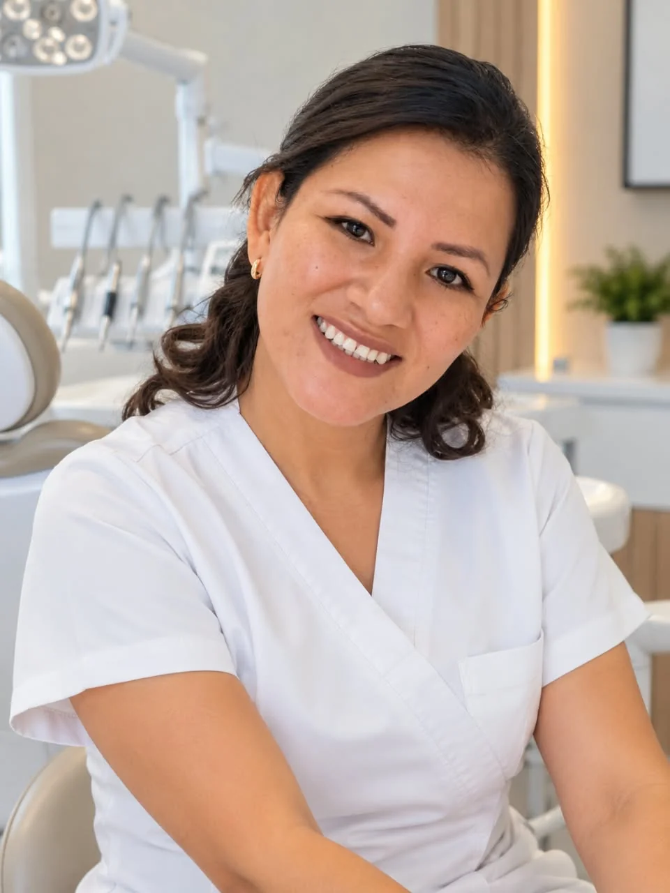 Odontóloga sonriendo en el consultorio